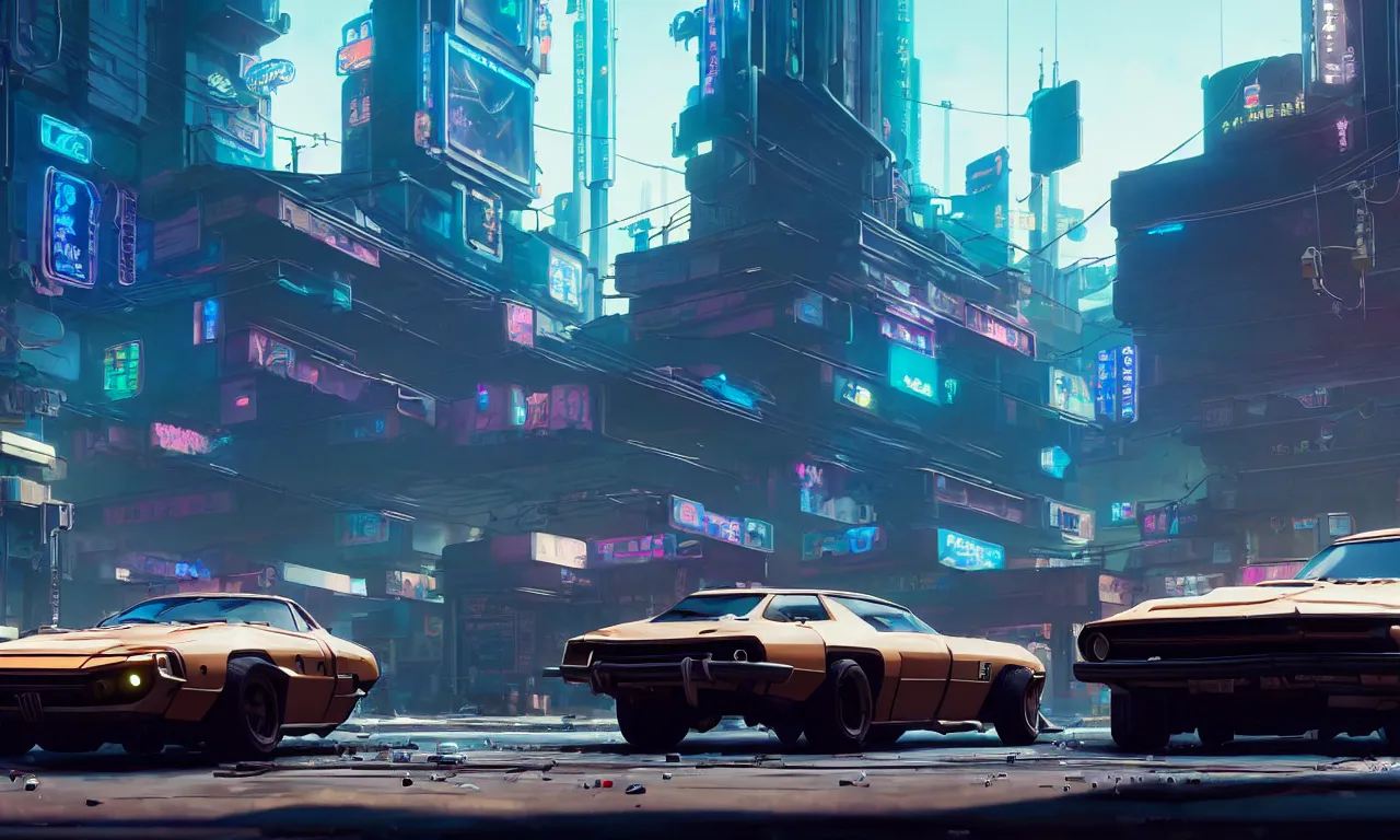 Image similar to a wholesome animation key shot of a quadra type 66 avenger as a Cyberpunk 2077 loading screen, medium shot, architecture, studio Ghibli, Pixar and Disney animation, sharp, very detailed, high resolution, inspired by Hayao Miyazaki, anime key art by Greg Rutkowski, Bloom, dramatic lighting