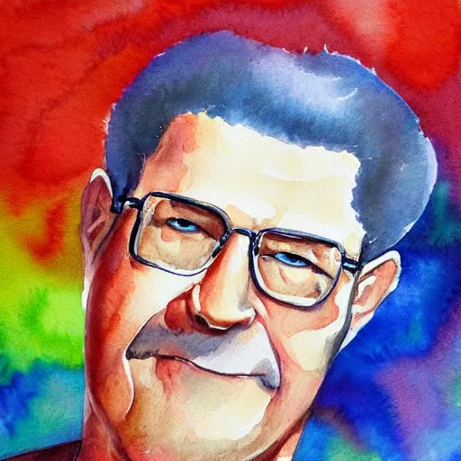 Image similar to water color portrait of hank hill, bob ross art, highly detailed, high quality, high resolution