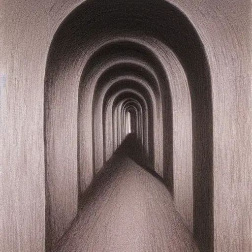 Image similar to Tunnel. Ominous. Eerie. Unsettling. Zdzisaw Beksinski