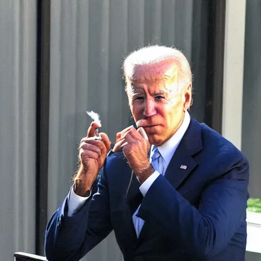 Image similar to joe biden looking really high while smoking a blunt, award winning candid photograph