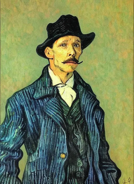 Image similar to lifelike oil painting portrait of sherlock holmes by van gogh