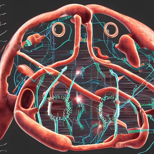 Prompt: a realistic illustration of a cyborg cell that's based on a mammal cell