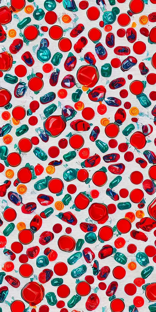 Prompt: a seamless repeating pattern of campari soda, colourful, symmetrical, repeating 35mm photography, in the style of toiletpaper magazine, surreal, high detail, photograph by Pierpaolo Ferrari