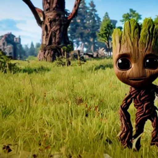 Image similar to Baby Groot + Grogu, RDR 2 mod