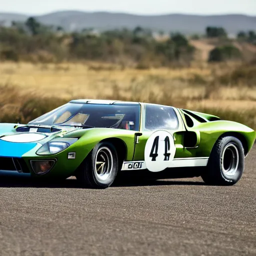 Image similar to a 1 9 6 6 ford gt 4 0 mixed with a trophy truck, professional photography, wide - angle