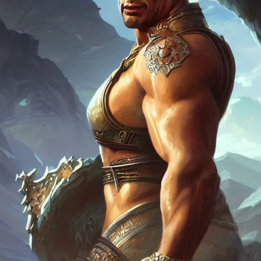 Image similar to the rock, deep focus, d & d, fantasy, intricate, elegant, highly detailed, digital painting, artstation, concept art, matte, sharp focus, illustration, hearthstone, art by artgerm and greg rutkowski and alphonse mucha