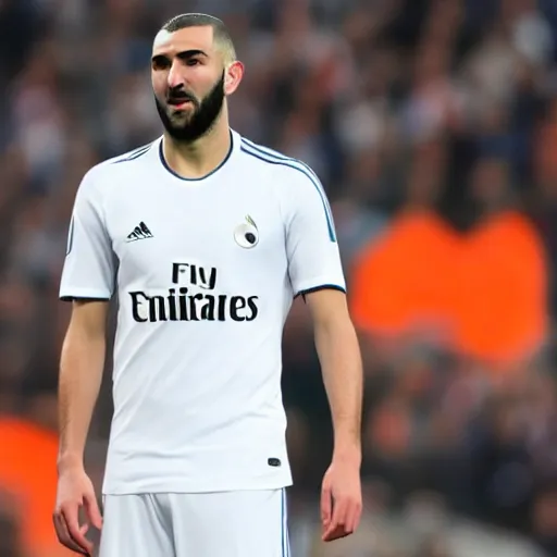 Prompt: high quality front face picture of Karim Benzema