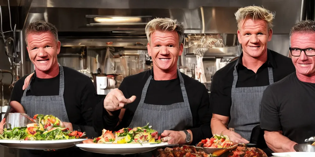 Prompt: gordon ramsay, robert irvine, cooking competition