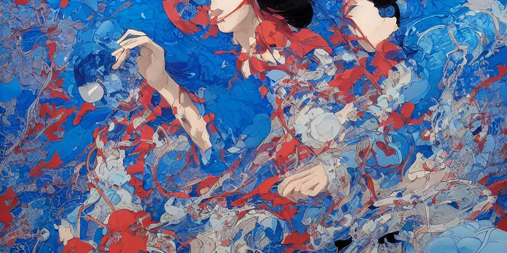 Image similar to orientalism klein blue painting by james jean and katsuhiro otomo and erik jones, inspired by akira anime, smooth texture, intricate oil painting, high detail illustration, sharp high detail, long exposure city pop