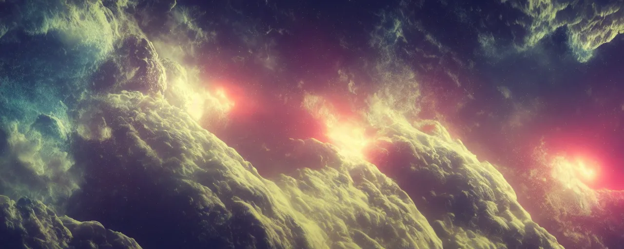 Image similar to smooth _ colours _ cinematic _ render _ of _ atmospheric _ deep _ space _ volumetric _ lighting _ cathrin _ machin