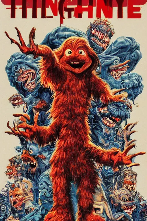 Image similar to the thing 1 9 8 2 movie poster with intricate detail and monsters from the movie