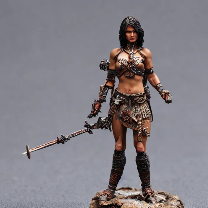 Image similar to 80mm resin highly accurate miniature of warrior woman, standing, beautiful bone structure, Product Introduction Photos, 4K, Full body, simple background