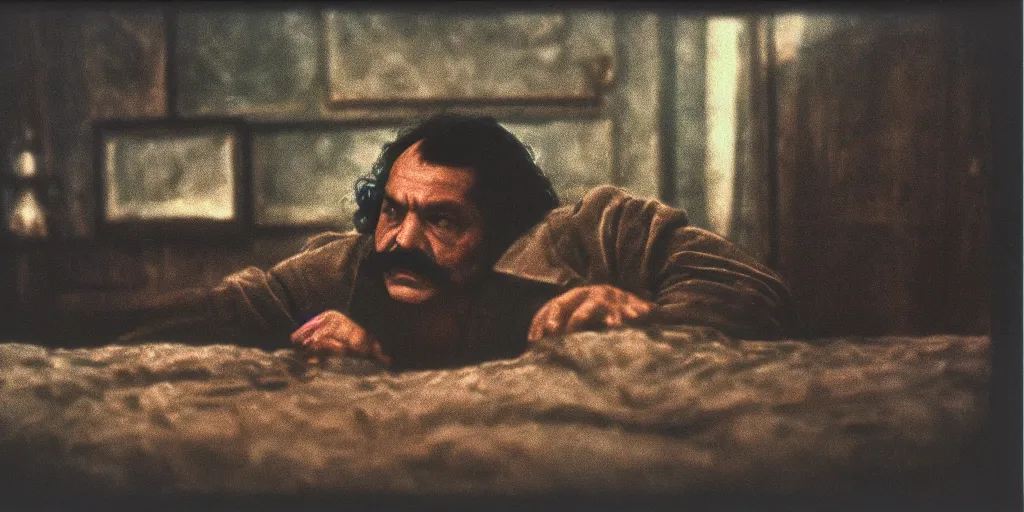 Image similar to detailed medium format photo, polaroid still from tarkovsky movie, ron jeremy, haze, high production value, intricate details, 8 k resolution, hyperrealistic, hdr, photorealistic, high definition, tehnicolor, award - winning photography, masterpiece, amazing colors