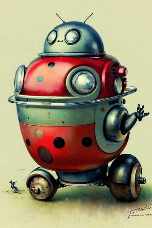 Image similar to ( ( ( ( ( 1 9 5 0 s retro future android robot fat robot ladybug wagon. muted colors., ) ) ) ) ) by jean - baptiste monge,!!!!!!!!!!!!!!!!!!!!!!!!!