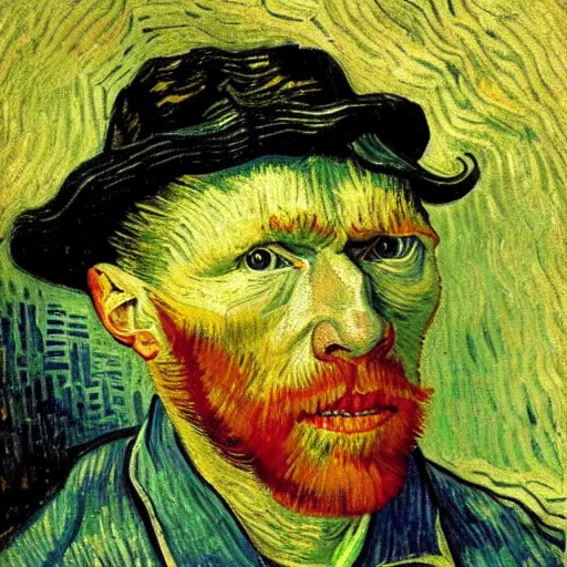 Image similar to Selfportrait by Van Gogh painting by Hieronymus Bosch