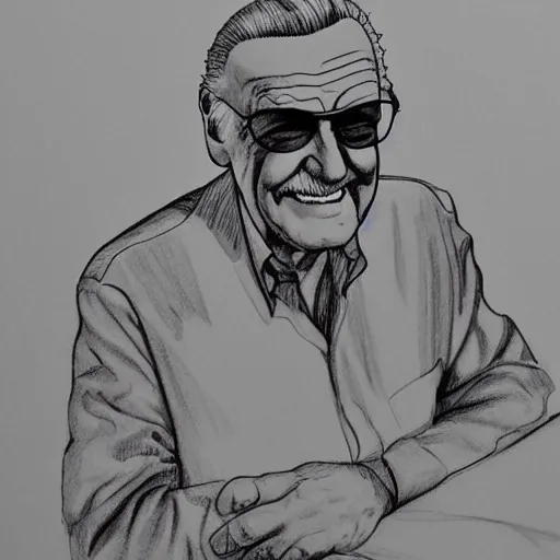 Prompt: stan lee sitting drawn by close, chuck