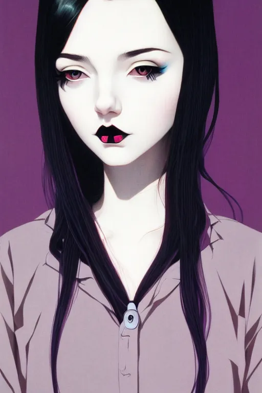 Prompt: portrait of a goth girl by james jean by ilya kuvshinov kintsugi