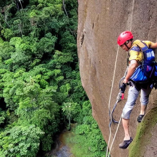 Image similar to ashton kutcher repelling down a cliff in costa rica, photo