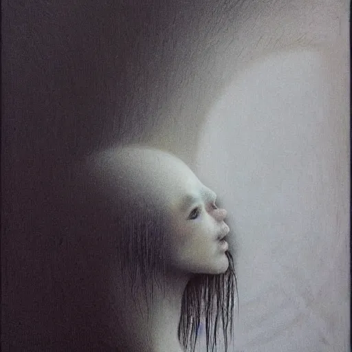 Prompt: portrait of bird woman by Beksinski