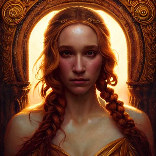 Image similar to majestic gracious regal seductive aphrodite portrait, ancient greece, atmospheric lighting, painted, intricate, volumetric lighting, beautiful, rich deep colours masterpiece, golden hour, sharp focus, ultra detailed, by leesha hannigan, ross tran, thierry doizon, kai carpenter, ignacio fernandez rios