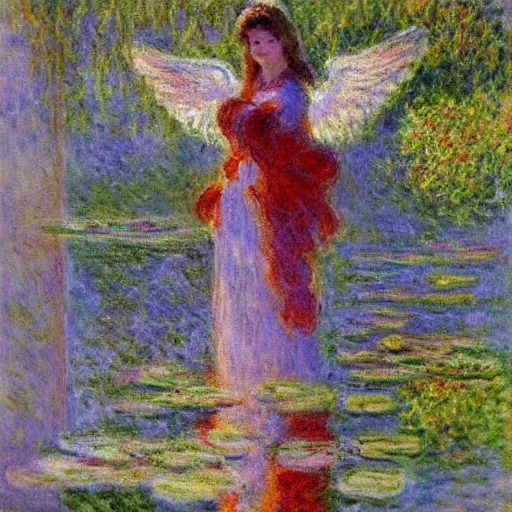 Prompt: knifework reveals angelic reality, painting by claude monet