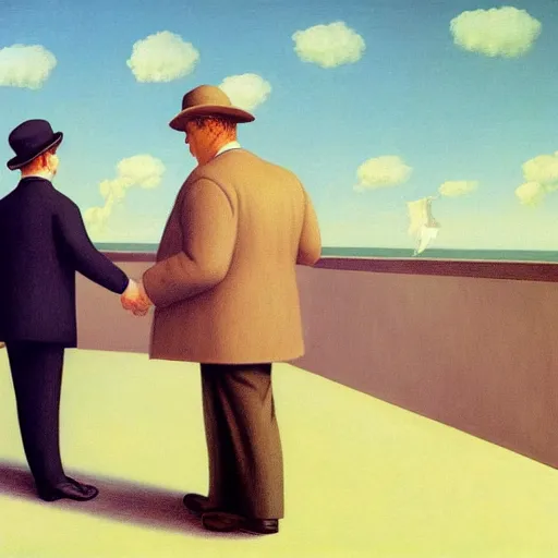 Image similar to a detective loses his hat in the wind by Raphael, Hopper, and Rene Magritte. detailed, romantic, enchanting, trending on artstation.