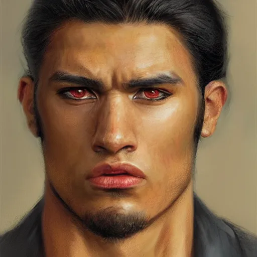 Prompt: the young latino guy as a realistic wrestling character, closeup portrait art by donato giancola and greg rutkowski, realistic face, digital art, trending on artstation