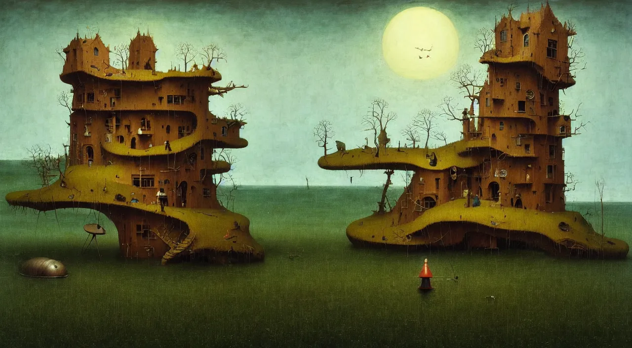 Image similar to single flooded simple!! fungus wooden tower, very coherent and colorful high contrast ultradetailed photorealistic masterpiece by franz sedlacek hieronymus bosch dean ellis simon stalenhag rene magritte gediminas pranckevicius, dark shadows, sunny day, hard lighting