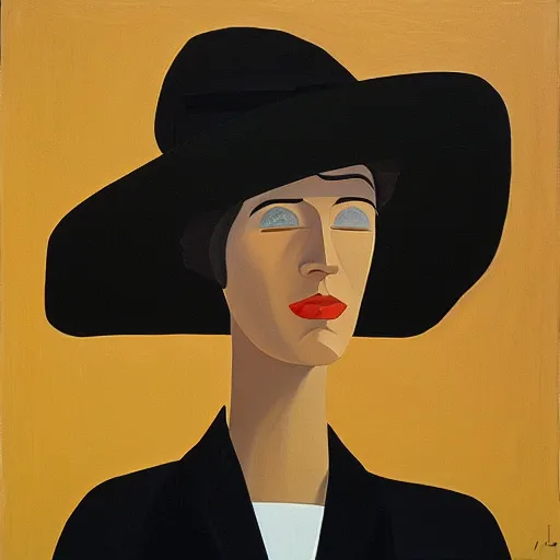 Image similar to woman with hat, by Alex Katz, colorful, friendly, oil on canvas