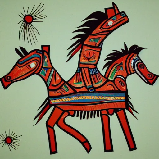 Image similar to horses on plains in Navajo art style