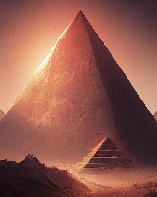 Prompt: A single pyramid in the desert, Dark red sun, fantasy art, in the style of greg rutkowski, illustration, epic, fantasy, intricate, hyper detailed, artstation, concept art, smooth, sharp focus, ray tracing, vibrant
