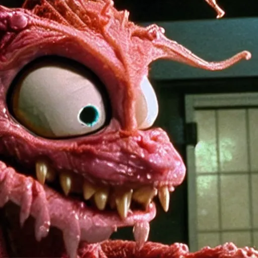 Image similar to b - grade horror film budget production a very strange creature made of cronenberg ren & stimpy
