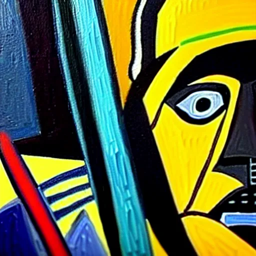 Prompt: a painting of a still from star wars, in the style of picasso