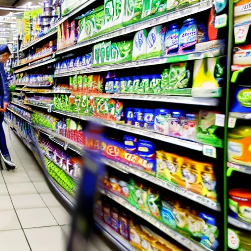 Prompt: alyx doing groceries at the supermarket, picking up a can beans