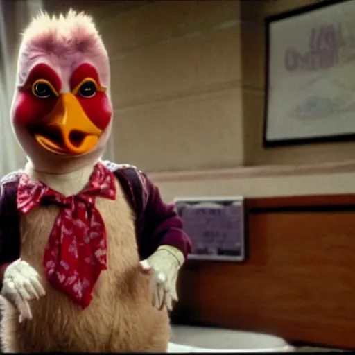 Prompt: a film still of howard the duck