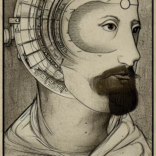 Prompt: Ibn Al Haitham AI lens goggles, futuristic, page, by da vinci