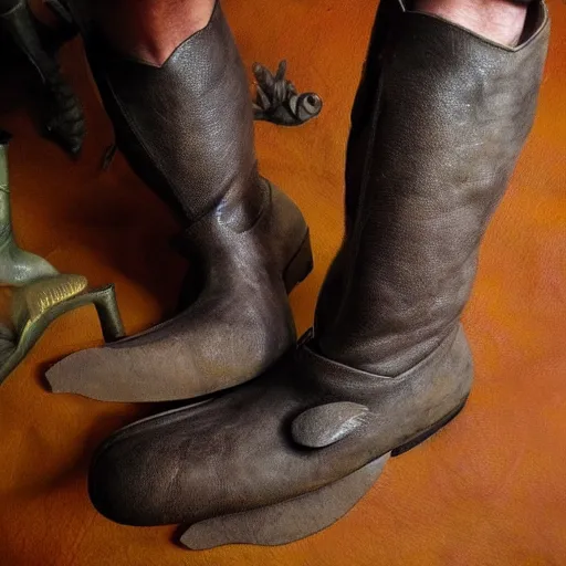 Image similar to boots made from argonian leather realistic photograph detailed