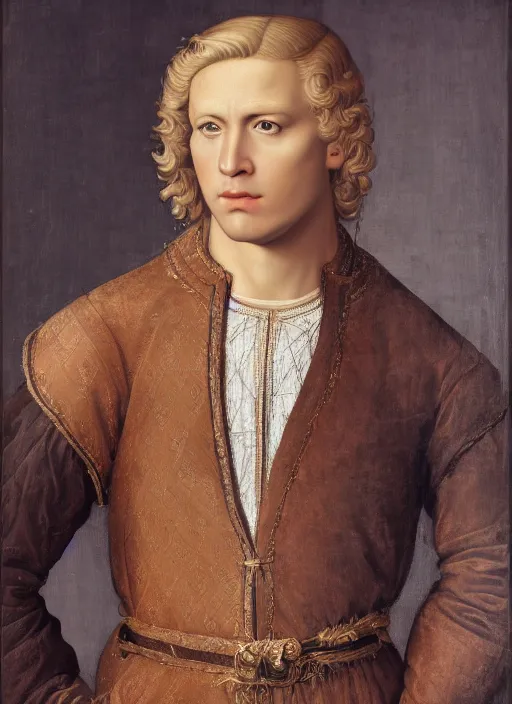 Image similar to portrait of a blond handsome man in renaissance style, High Res 8K,hyperdetailed