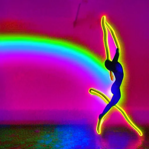 Image similar to dancing on top of a neon lit rainbow digital art, ue 5