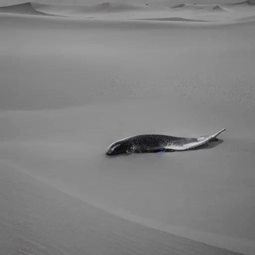 Image similar to giant whale swimming in sand dunes, photography