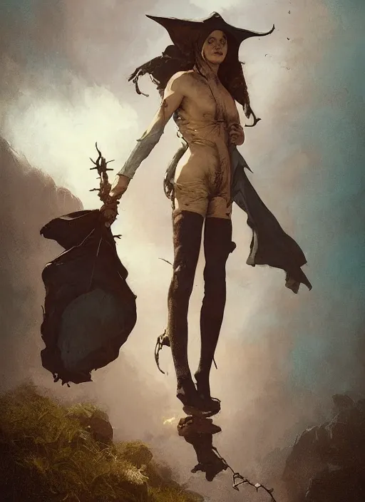 Image similar to hyper realistic photo of victorian prehistoric wizard girl, full body, rule of thirds, conceptart, saturated colors, cinematic, greg rutkowski, brom, james gurney, mignola, craig mullins, artstation, cgsociety