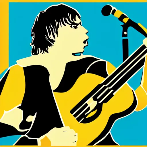 Prompt: syd barret playing guitar and singing, sticker - art, svg vector, adobe - illustrator