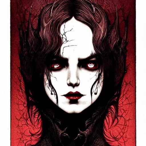 Prompt: portrait dramatic light, by killian eng and joe fenton and bernie wrightson and conrad roset, inspired by baroque dracula, red only, etching, fine sharp high detail,