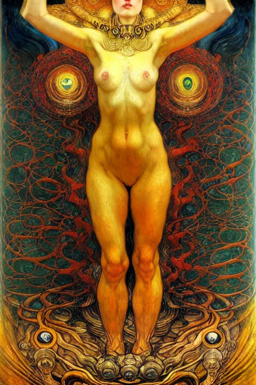 Image similar to Divine Chaos Engine by Karol Bak, Jean Delville, William Blake, Gustav Klimt, and Vincent Van Gogh, symbolist, visionary