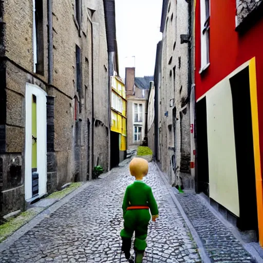 Prompt: tintin and snowy in a belgian 1 9 5 0 s street, ligne claire style with simple lines and bold colours