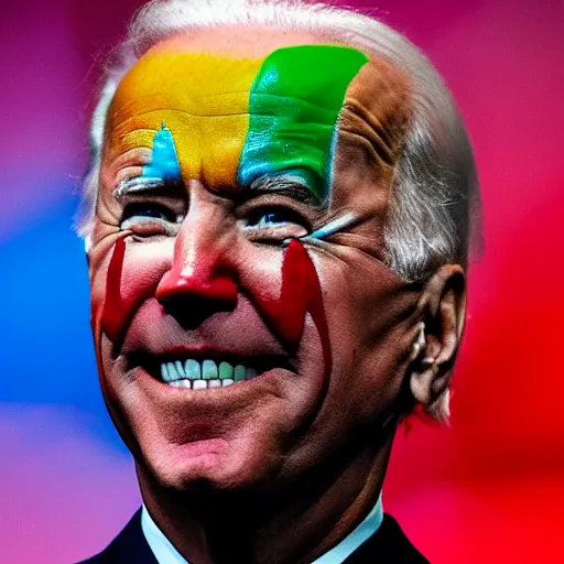 Image similar to Joe Biden with colorful clown makeup all over his face