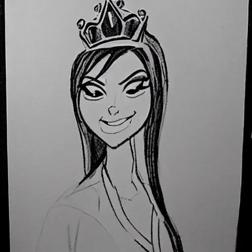 Image similar to milt kahl sketch of victoria justice as princess with hair tendrils