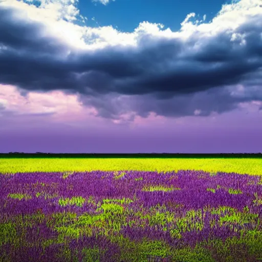 Image similar to photo of a desk on a purple field blue clouds