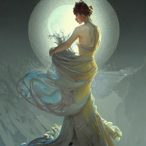 Prompt: detailed full body retro fantasy moon ultra detailed 4k digital painting, artstation, concept art, soft light, hdri, smooth, sharp focus, illustration, fantasy, intricate, elegant, highly detailed, D&D, matte painting, in the style of Greg Rutkowski and Alphonse Mucha and artemisia, 8k, highly detailed, jurgens, rutkowski, bouguereau, pastoral, rustic, georgic