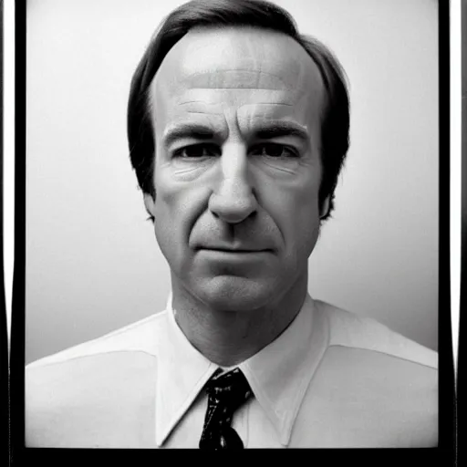 Image similar to Mugshot Portrait of Saul Goodman, taken in the 1970s, photo taken on a 1970s polaroid camera, grainy, real life, hyperrealistic, ultra realistic, realistic, highly detailed, epic, HD quality, 8k resolution, body and headshot, film still, front facing, front view, headshot and bodyshot, detailed face, very detailed face